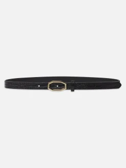 Women FRAME Angular Buckle Belt in Black Croc
