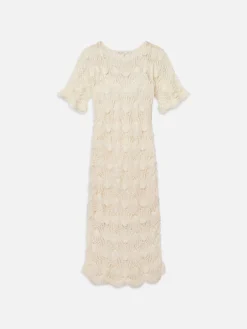 Women FRAME Beaded Crochet Dress in Off White