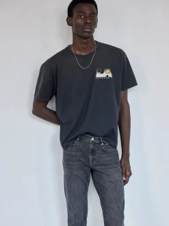 FRAME Boxy Vintage Print Tee in Washed Black