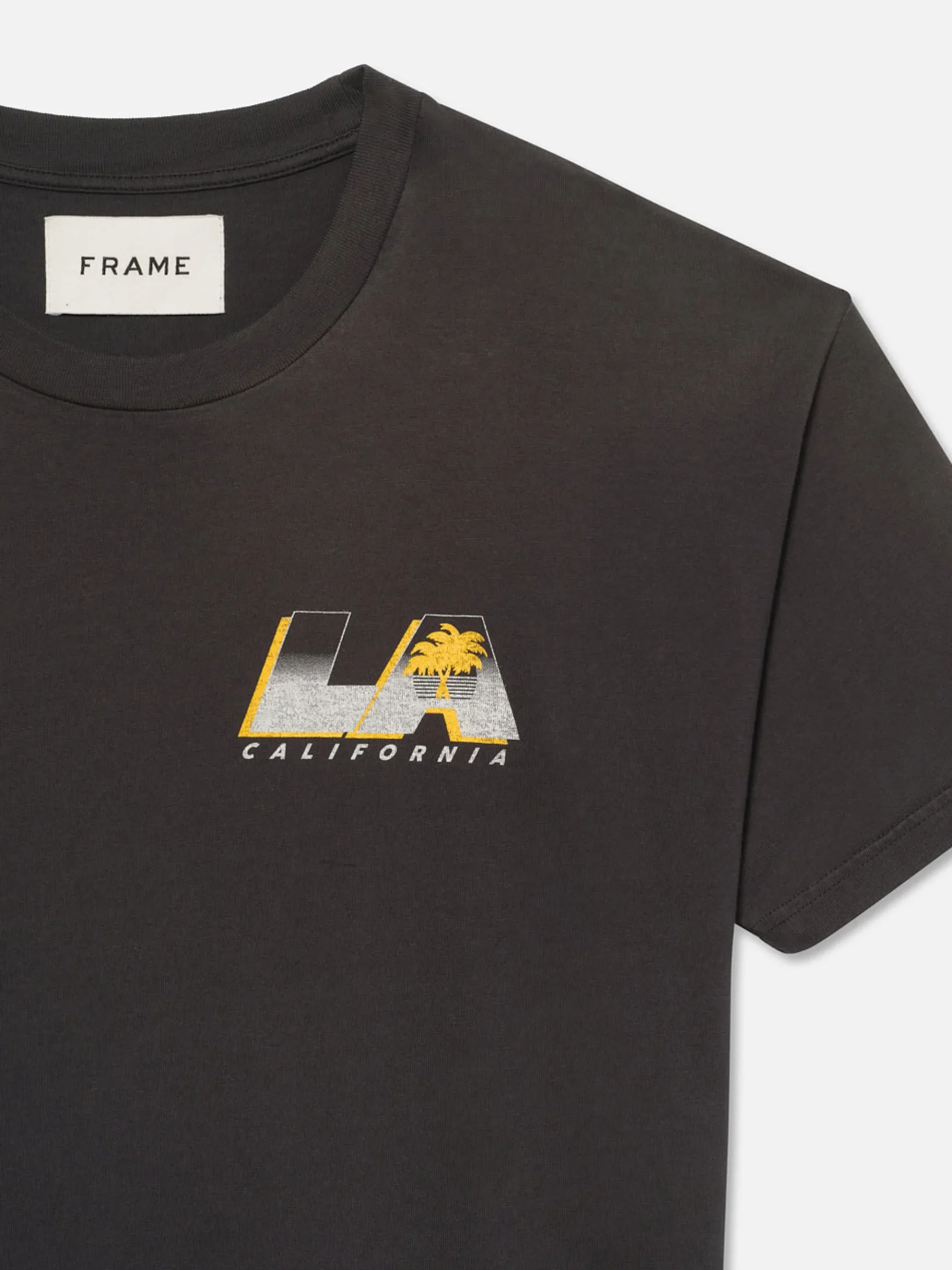 FRAME Boxy Vintage Print Tee in Washed Black