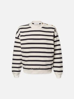 Women FRAME Button Detail Sweatshirt in Navy Multi
