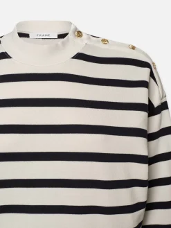 Women FRAME Button Detail Sweatshirt in Navy Multi