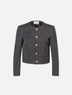 Women FRAME Button Front Jacket in Dark Navy Multi