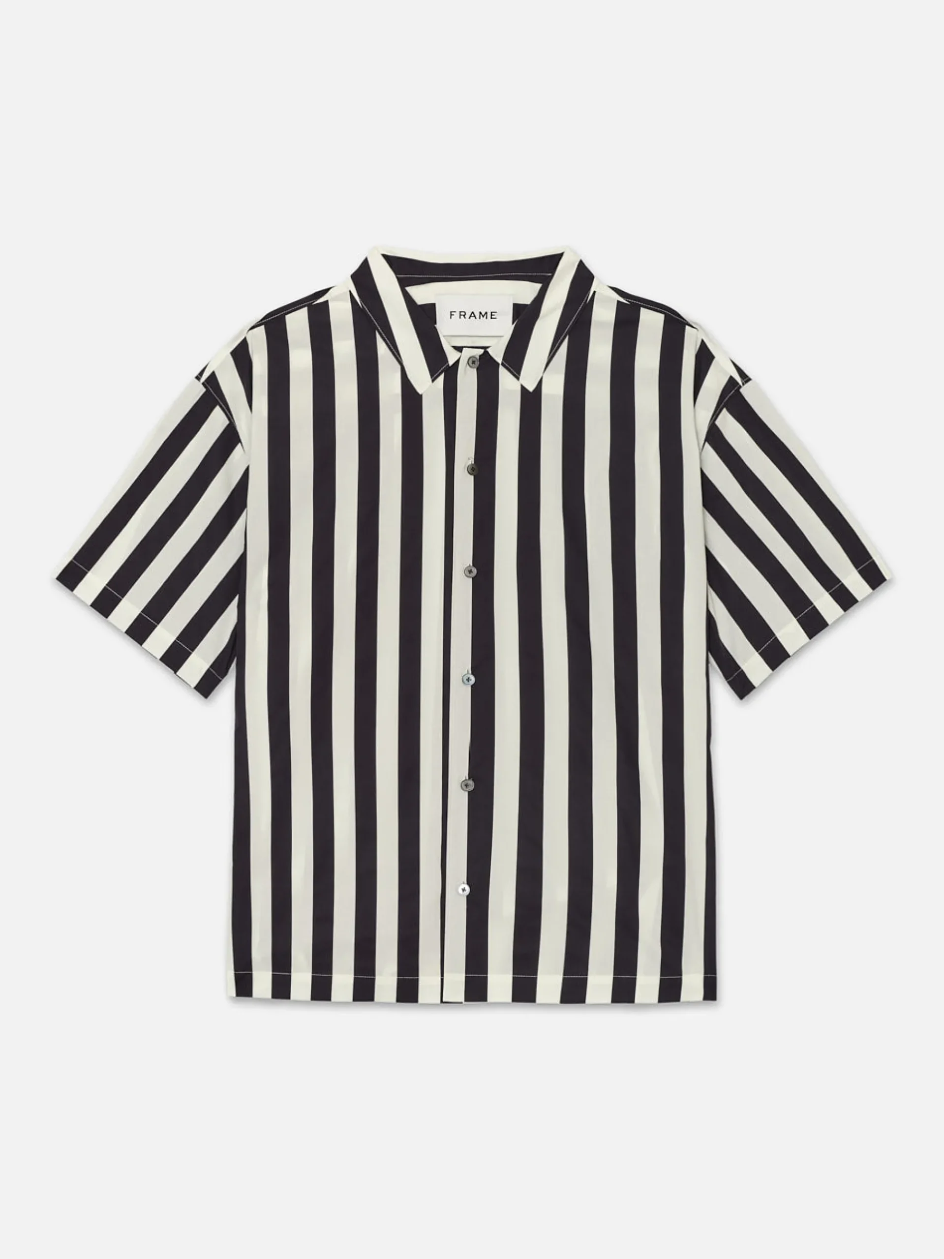 FRAME Camp Collar Shirt in Navy Stripe