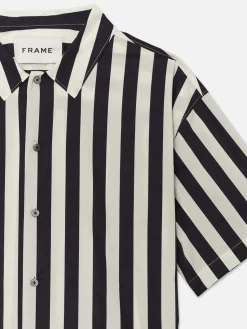 FRAME Camp Collar Shirt in Navy Stripe