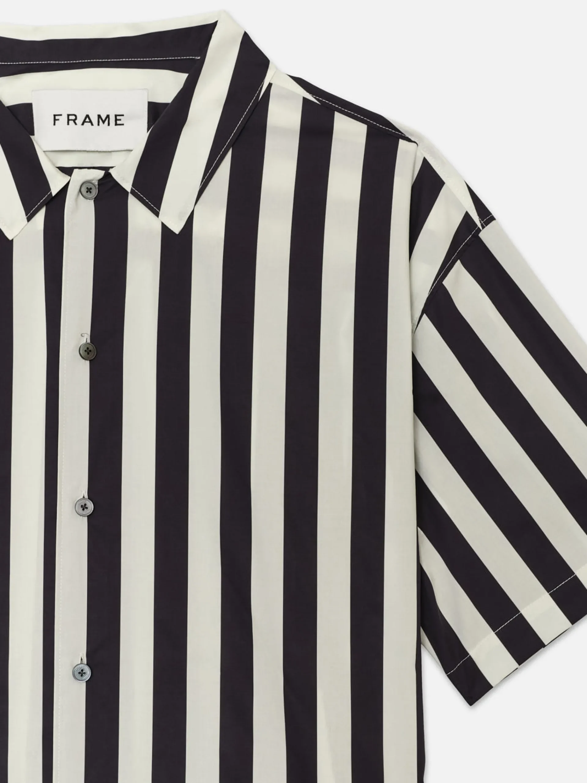 FRAME Camp Collar Shirt in Navy Stripe