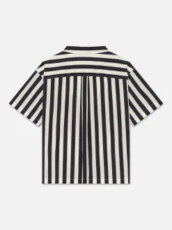 FRAME Camp Collar Shirt in Navy Stripe