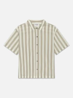 FRAME Camp Collar Shirt in Smoke Beige Stripe