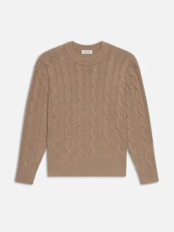 FRAME Cashmere Cable Crewneck in Light Brown