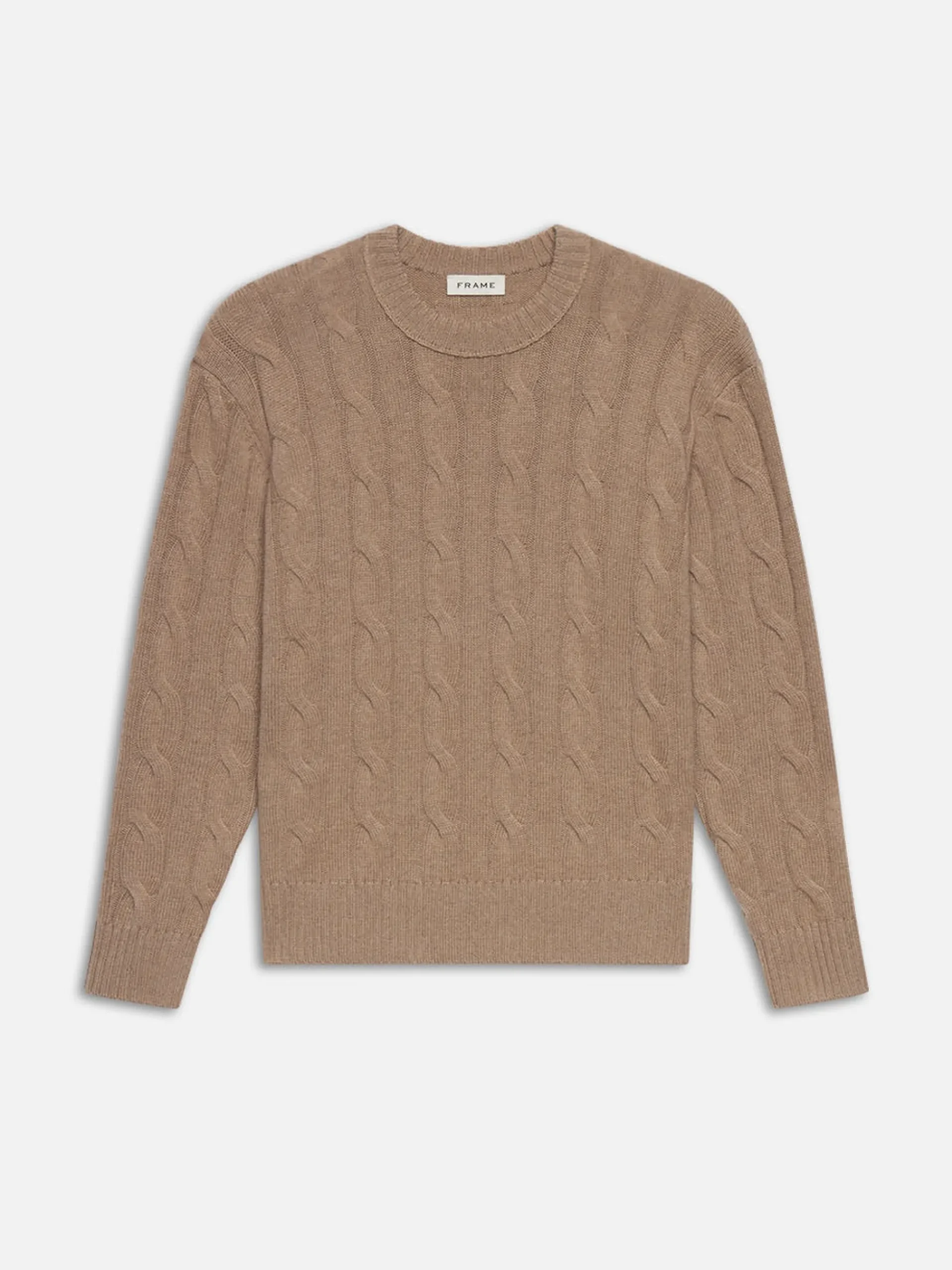 FRAME Cashmere Cable Crewneck in Light Brown