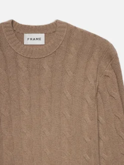 FRAME Cashmere Cable Crewneck in Light Brown