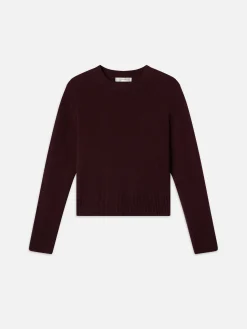 Women FRAME Cashmere Clean Crew in Deep Burgundy