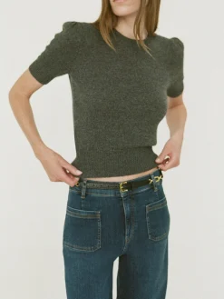 Women FRAME Cashmere Gathered Sweater in Dark Gris Heather