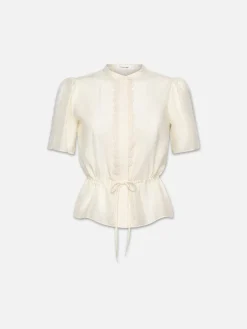 Women FRAME Cinched Lace Trim Blouse in