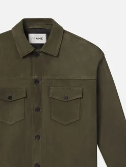 FRAME Clean Suede Jacket in Dark Olive