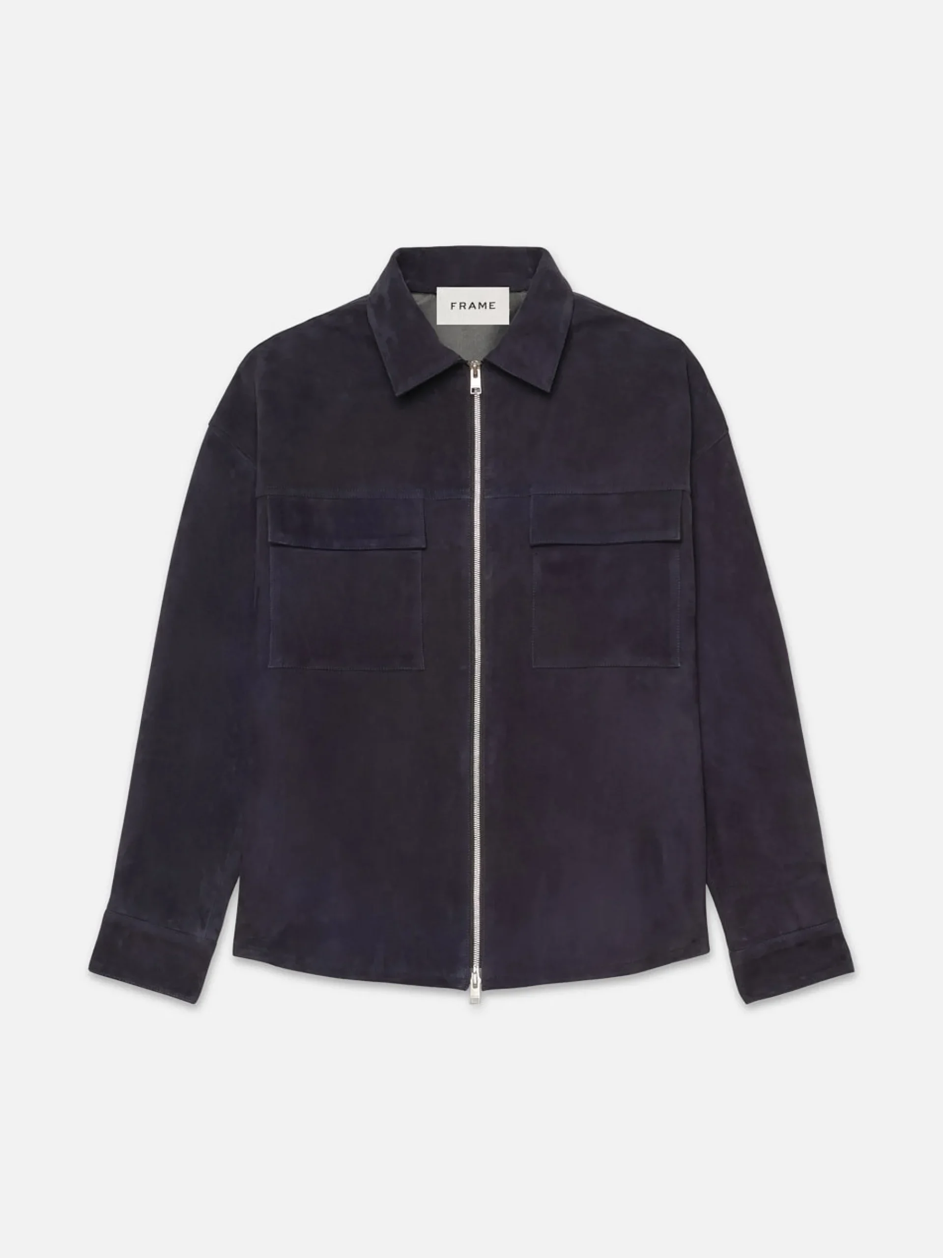 FRAME Clean Suede Zip Shirt in Dark Navy
