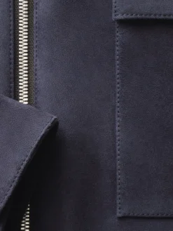 FRAME Clean Suede Zip Shirt in Dark Navy