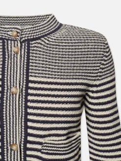 Women FRAME Compact Stripe Cardi in Navy Multi