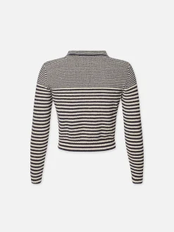 Women FRAME Compact Stripe Cardi in Navy Multi