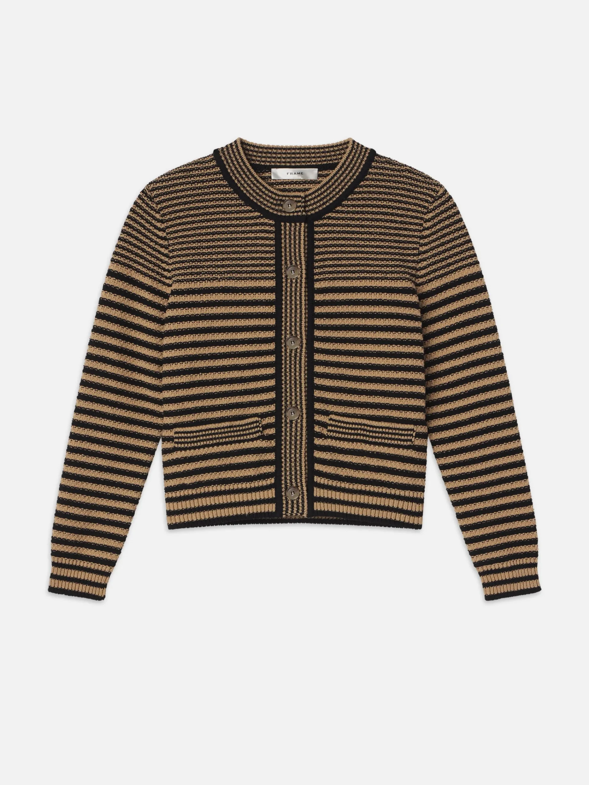 Women FRAME Compact Stripe Cardi in Tan Multi