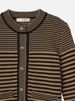 Women FRAME Compact Stripe Cardi in Tan Multi