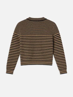 Women FRAME Compact Stripe Cardi in Tan Multi