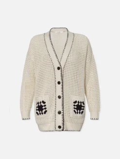 Women FRAME Crochet Pocket Cardi in Navy Multi