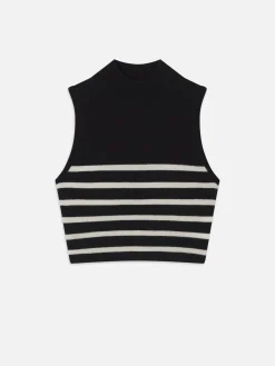 Women FRAME Cropped Cashmere Mockneck in Black Multi