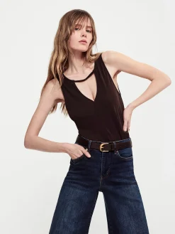 Women FRAME Deep V Tank in Chocolate Brown