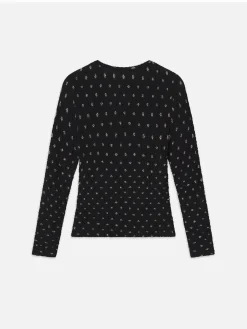 Women FRAME Dotted Stretch Mesh Top in Black Multi