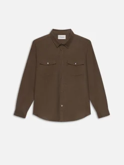 FRAME Double Pocket Wool Blend Shirt in Soft Mocha