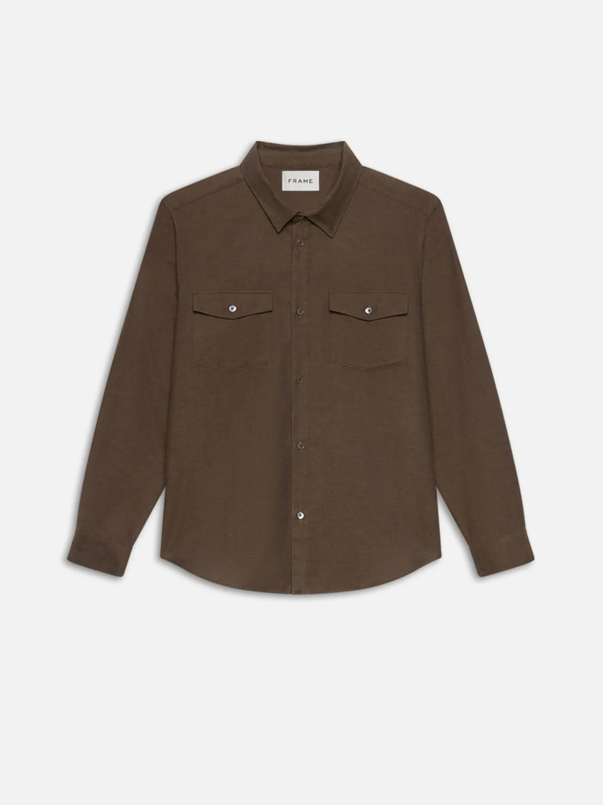 FRAME Double Pocket Wool Blend Shirt in Soft Mocha