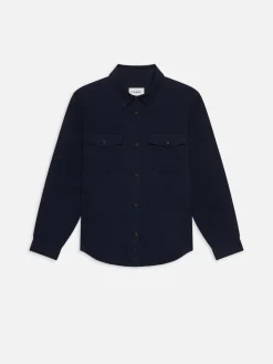 FRAME Double Pocket Wool Blend Shirt in Dark Navy