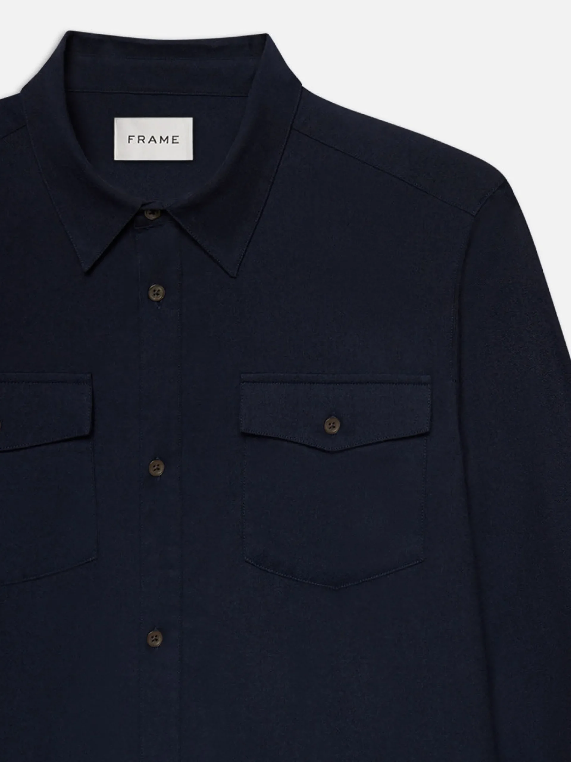 FRAME Double Pocket Wool Blend Shirt in Dark Navy