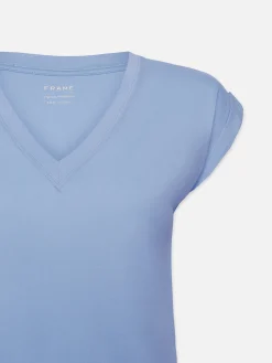 Women FRAME Easy V-Neck Tee in Light Blue