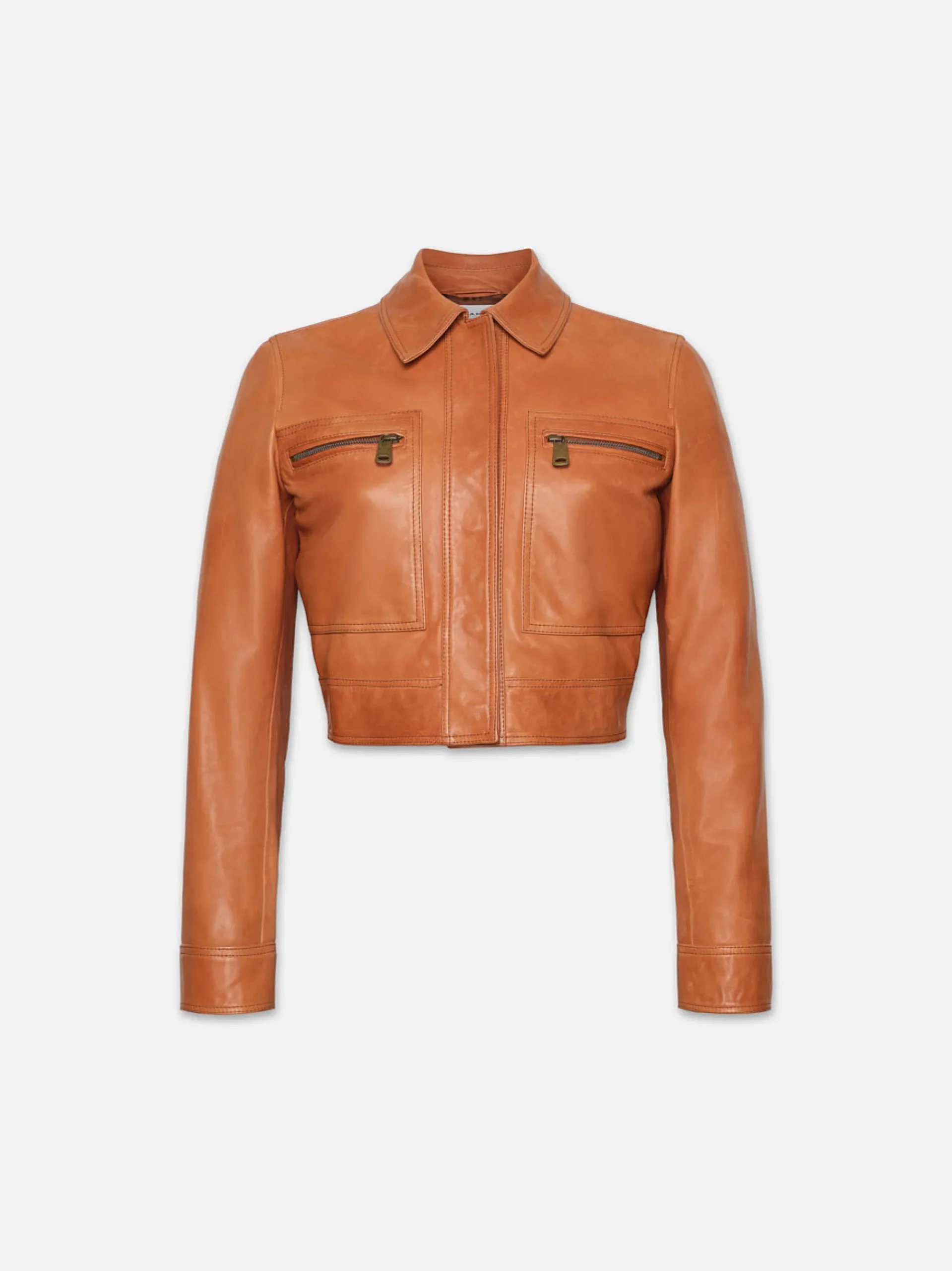 Women FRAME Fitted Leather Moto Jacket in Light Whiskey