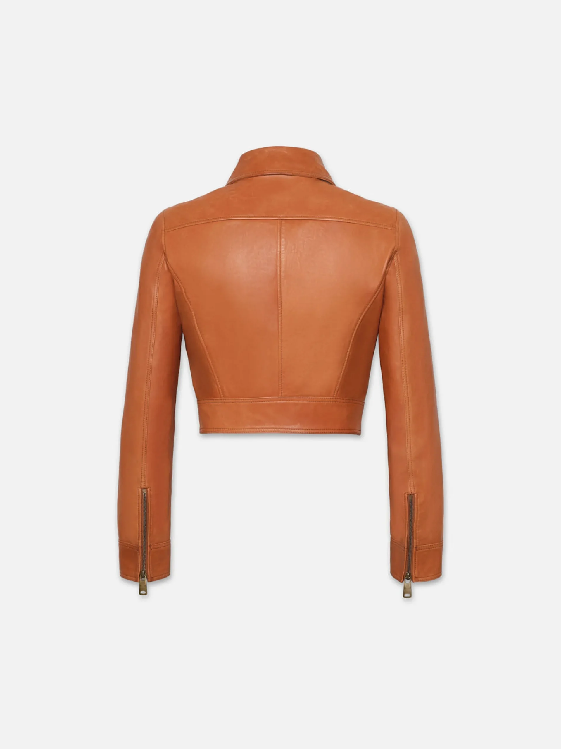 Women FRAME Fitted Leather Moto Jacket in Light Whiskey