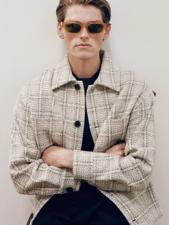 FRAME Flannel Overshirt Jacket in Off White Plaid
