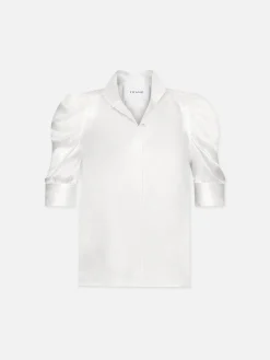 Women FRAME Gillian Top in Glossy Off White
