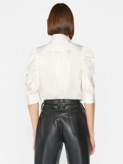 Women FRAME Gillian Top in Glossy Off White