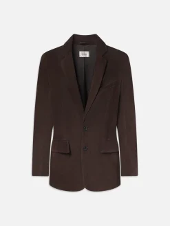 Women FRAME Grandfather Suede Blazer in Chocolate Brown