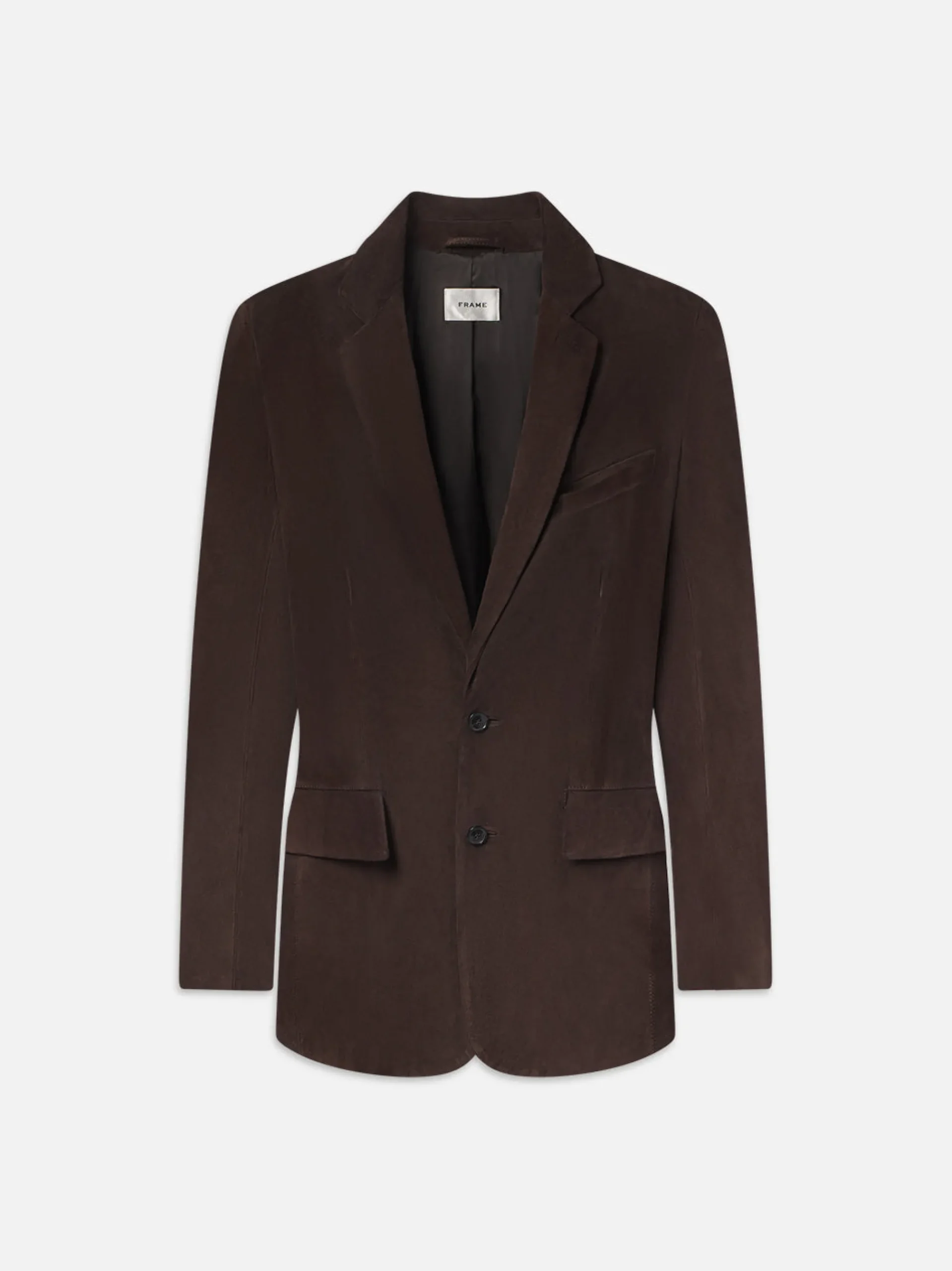 Women FRAME Grandfather Suede Blazer in Chocolate Brown
