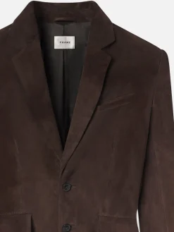 Women FRAME Grandfather Suede Blazer in Chocolate Brown