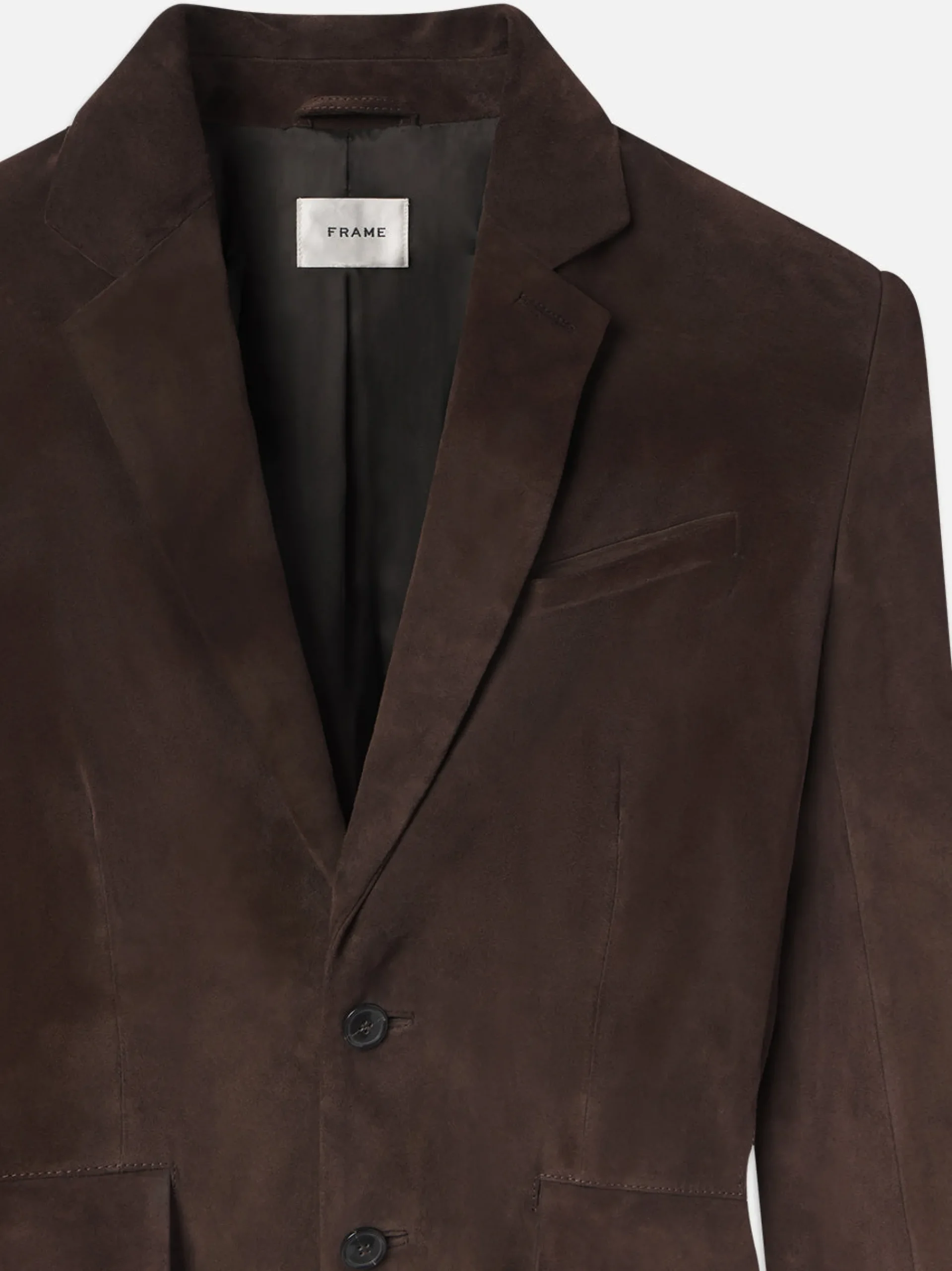 Women FRAME Grandfather Suede Blazer in Chocolate Brown