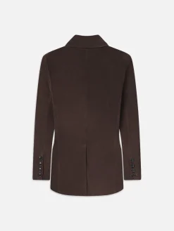 Women FRAME Grandfather Suede Blazer in Chocolate Brown