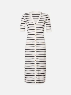 Women FRAME Henley Button Up Dress in Navy Multi