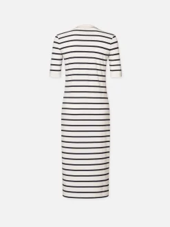 Women FRAME Henley Button Up Dress in Navy Multi