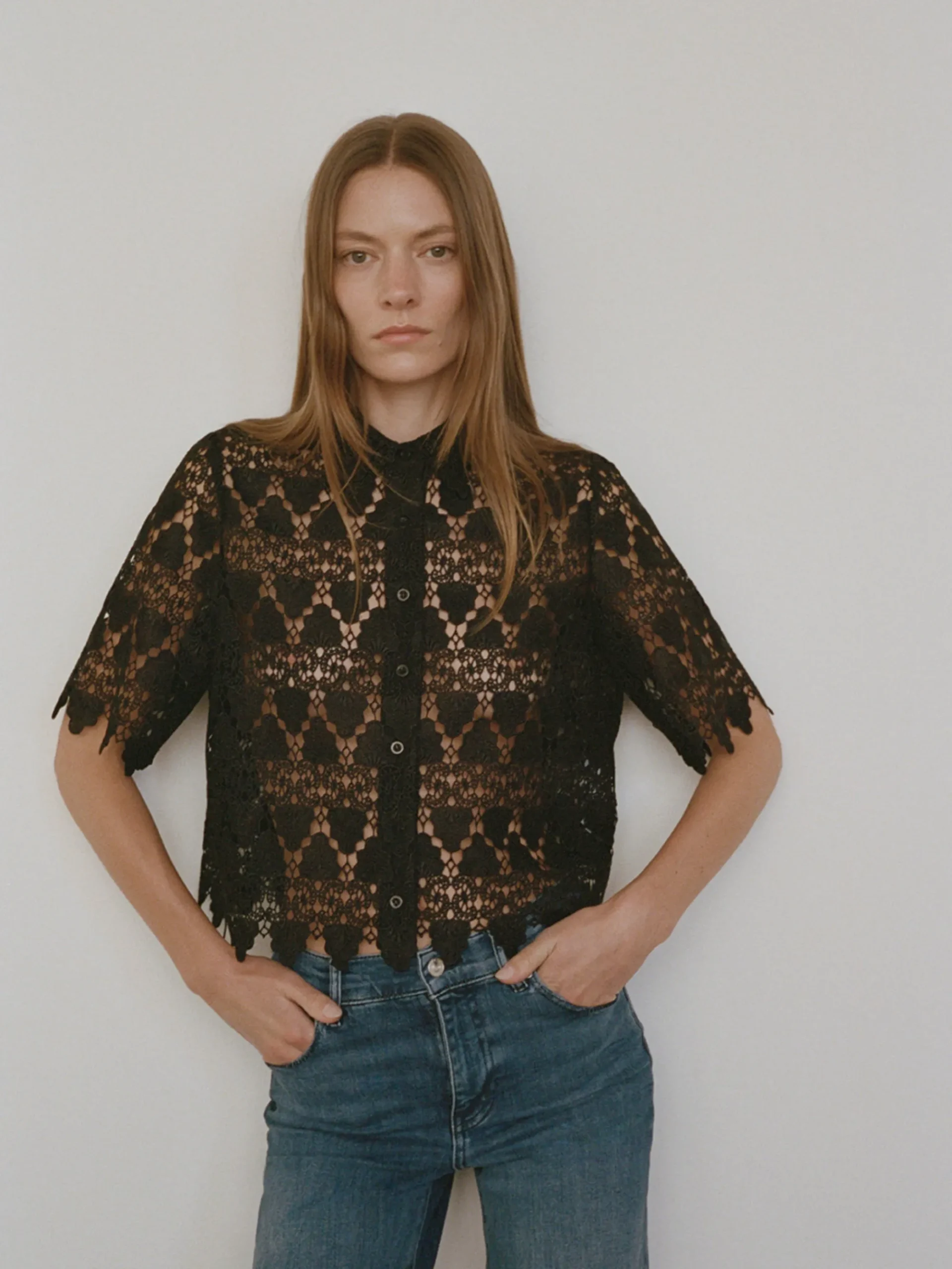 Women FRAME Lace Button Up Shirt in