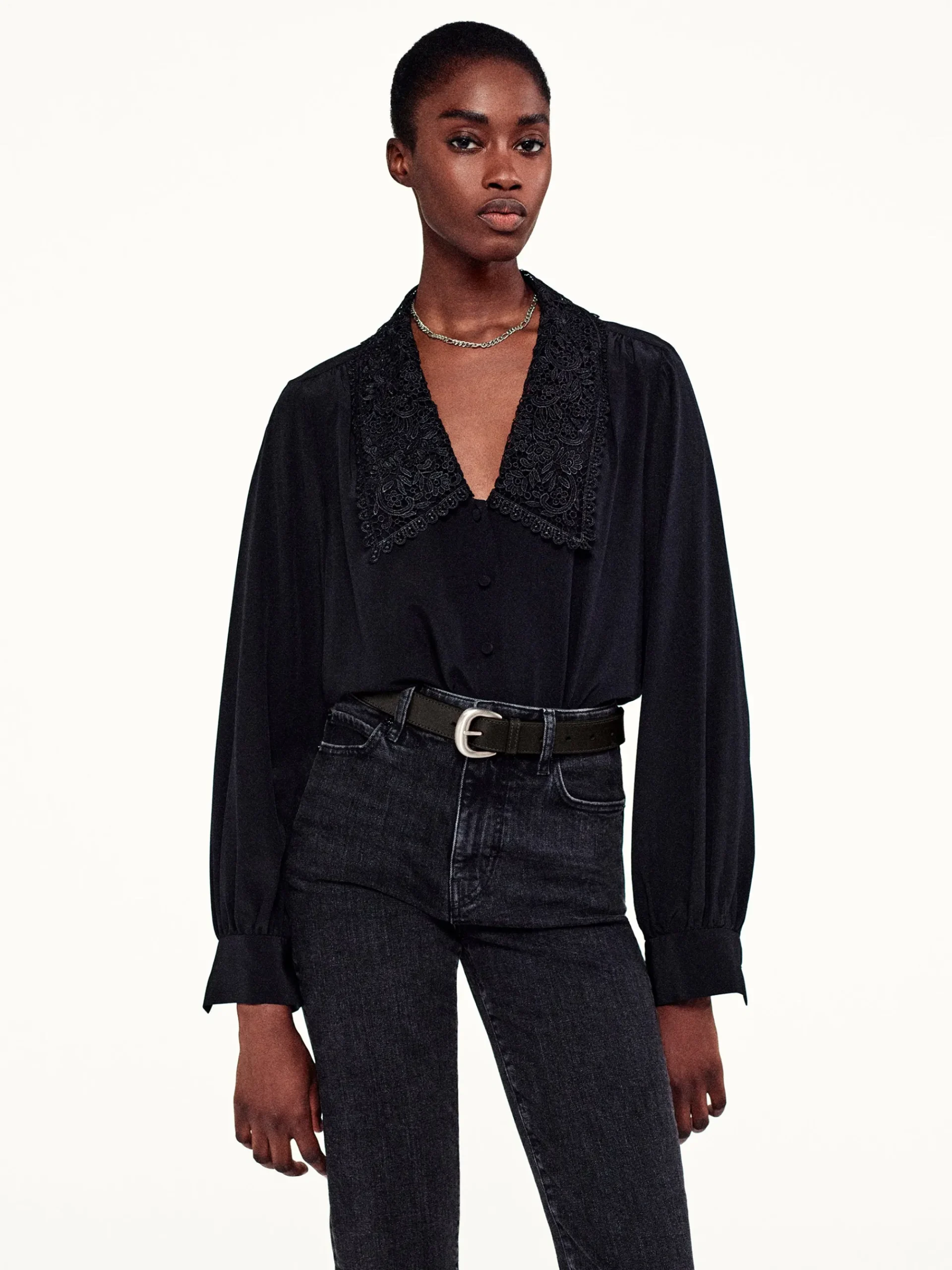 Women FRAME Lace Collar Blouse in