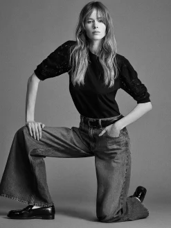 Women FRAME Lace Sleeve Frankie Tee in